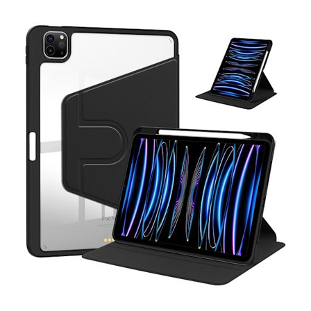 360° Roterende PU Læder Akryl Bagside Cover kompatibelt med iPad Pro 11/10.9 med Pen Holder