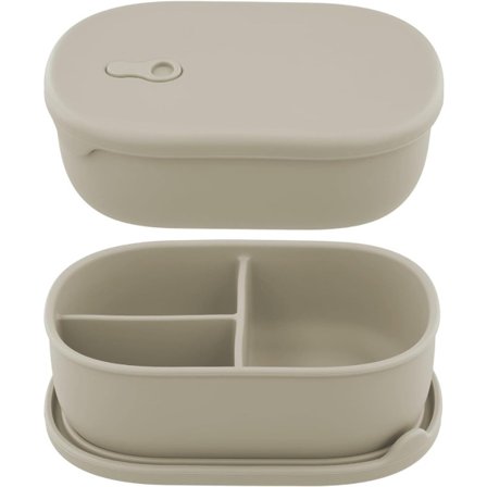 Tiivis silikoninen bento-rasia kannella ja 3 lokerolla - 1000 ml Mikroaaltouunin ja pakastimen kestävä - Sopii lapsille ja aikuisille - Beige