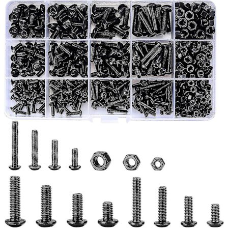 500-delt mutter- og boltsett Svart hode med sekskant 3-h