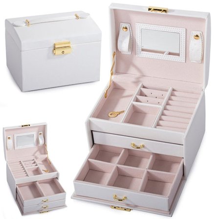 Jewelry Box with Mirror - Jewelry Storage Box White