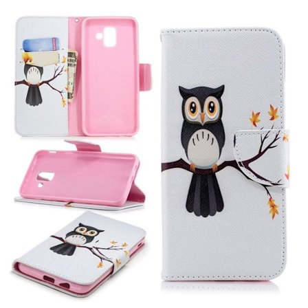 Samsung Galaxy A6 Kuvioitu PU Nahka Lompakko Suojakuori - Pöllö Oksalla