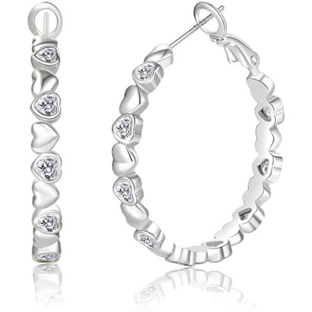 S925 Sterling Silver Örhängen Cubic Zirconia Silver Hoop Örhängen för Kvinnor Hypoallergena Lätta Hjärta Hoop Örhängen 30mm 30mm