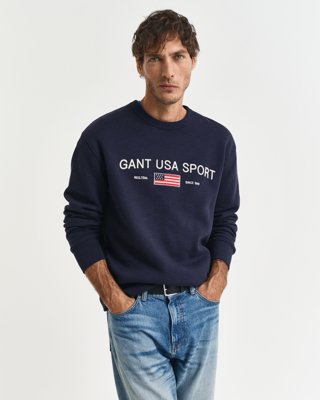 GANT - Crew neck genser med Gant grafikk til herre evening blue