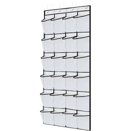 24 Store Lommer Over Døren Skooppbevaring Organizer Hengende Skooppbevaring Mesh Hengende Skohylle for Menn Kvinner, Hvit