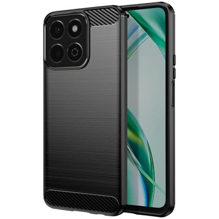 Coque - Honor - 200 Smart - Silikone - Carbon Design - Børstet Sort Effekt