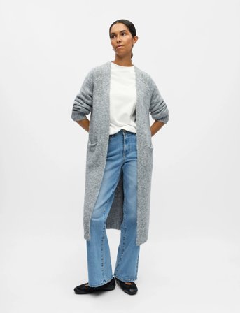 Object Objmilu Ls Lo Long Knit Cardigan Noos - Grey - S