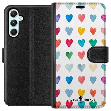 Kompatibel Tegnebogsetui til Samsung Samsung Galaxy A34 Cactus and Friends - Watercolor Love Grid
