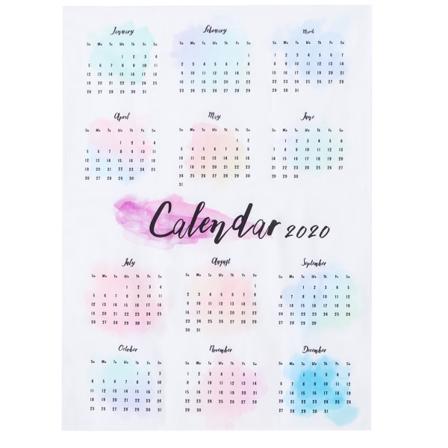 2020 Färgglad Väggkalender Hängande Kalenderduk för Hem Bakgrund Study Dekoration 50x70cm