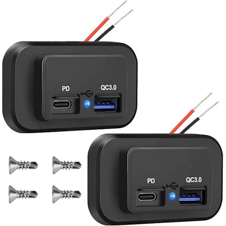 2 stk. 12V USB-udtag, Dobbelt Hurtigopladning 3.0 12V Stik USB-oplader & PD Type-C (USB-C), 12V 24V USB-oplader Vandtæt Strømstikadapter Billader