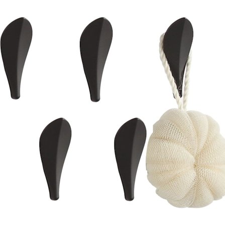 Sett med 5 svarte bladkroker for bad og kjøkken