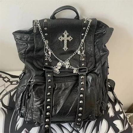 Rivet Y2k Ryggsäck Kvinnlig Gotisk Subkultur Punk Kors Svart Dam Retro Harajuku Ryggsäck Estetisk Svart