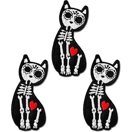 3 kattehoved-broderiplaster (sort og hvid) til reparation