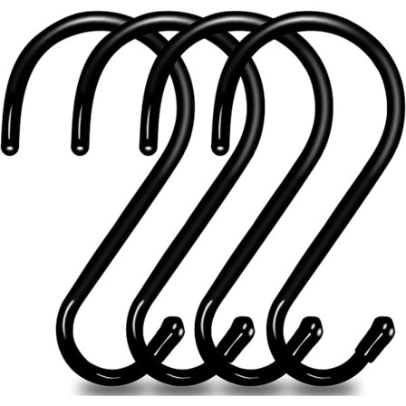 4 stk. store, kraftige S-kroge 15 cm sort gummibelagt metal S-krog til ophængning, til køkken, badeværelse, soveværelse, kontor