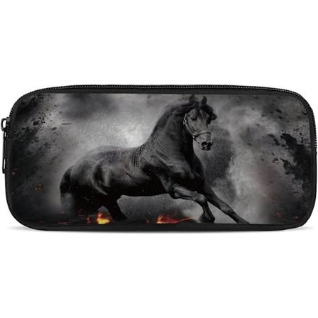 Svart hest pennal for skoleutstyr, løpende hest trykk pennal pennholder arrangører