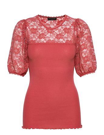 Silk T-Shirt Regular Ss W/ Lace Red Rosemunde