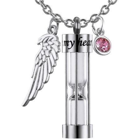 Bästsäljare kremeringsurnhalsband för aska Tidlöst Timglas Memorial Hänge Minnessmycken för mänskliga husdjur Ashes With Angel Wingsilver