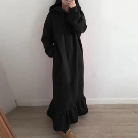 Kvinnor Enfärgad Hooded Neck Dragsko Sweatshirt Maxiklänningar