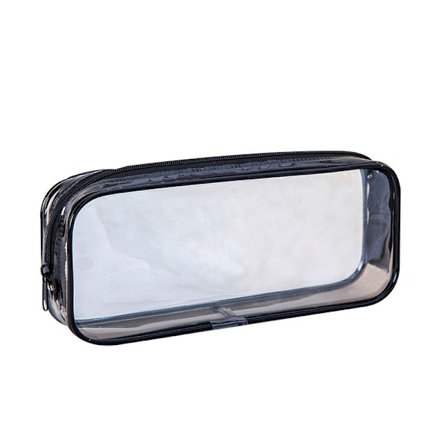 Transparent Penalhus, Transparent Eksamen Penalhus, Vandtæt PVC Lynlås Kosmetik Opbevaringspose (Sort)