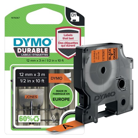 DYMO Tape Durable D1 12mm svart på orange - Lyreco - Kontorsmaskiner - Märkmaskiner och tape - Tape - Dymo D1