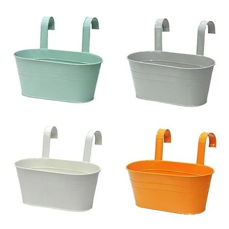 4 stk. Metal Jern Hængende Blomsterpotte Hegn Plantekasser Med Aftagelig Krog Aftagelig Hængende Blomsterspand Altan Have