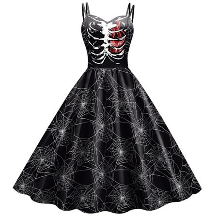 Halloween-klänning för kvinnor Vintage Swingklänning Black L
