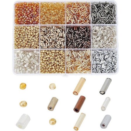 12 Stilarter Glas Bugle Perler Blandede Farver Frøperler Runde Lange Rør Frøperler Løse Spacer Perler Transparente Perler Klare Perler til DIY 