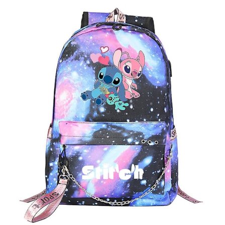 Lilo & Stitch Rygsæk med USB-port - Lærred Bogtaske Rygsæk til Drenge og Piger - Studerende Skole Taske, Rejse Mochilas