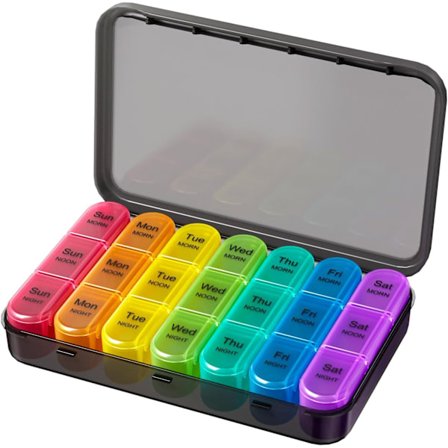 Ugentlig Pilleæske 7 Dage 3 Gange Dagligt (Morgen/Middag/Aften), Daglig Bærbar Rejse Pilleæske Organizer med Store Rum