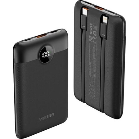 VEGER Powerbank 10000 mAh Type C / Lightning 22.5W C11 - Svart