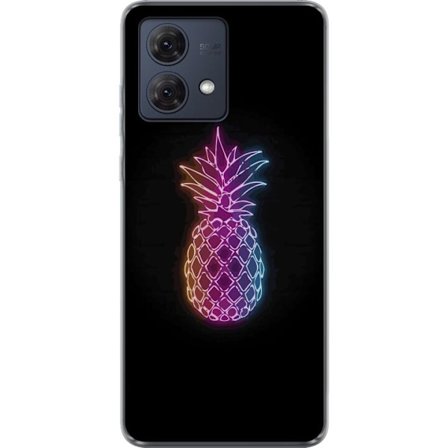 Kompatibelt Mobildeksel til Motorola Motorola Moto G84 Neonlysillustrasjon av ananas i fargerikt lys mot svart bakgrunn