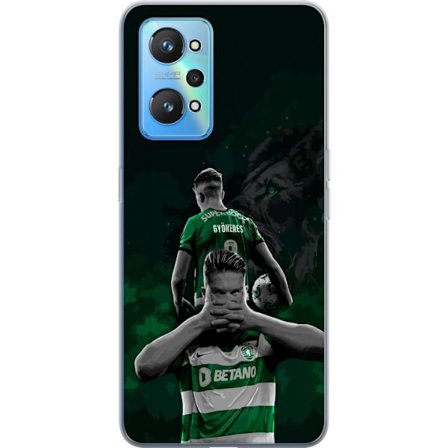 Yhteensopiva Puhelinkuori Realme GT Neo2 Neonmotiivi, jossa teksti "Gaming is in my DNA" sinisenä ja punaisena tiiliseinällä, jossa loistava DNA-spira