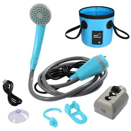 Bärbar duschset utomhus resecampingdusch 12v elektrisk tryckpump med 20l hink