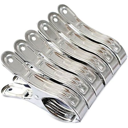 Stora kraftiga klädnypor i metall, 6-pack, rostfritt stål, stora klädnypor för stranden