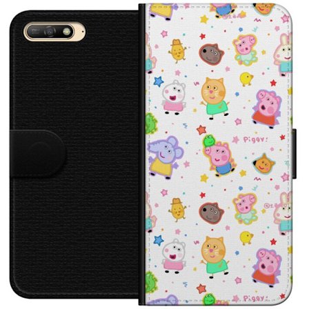 Kompatibel Tegnebogsetui til Huawei Y6 (2018) Farverige tegneserie dyrekarakterer i en legende stil med stjerner og prikker på en lys baggrund