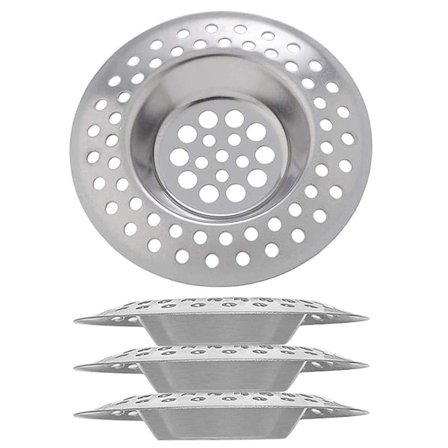 4 kpl ruostumattomasta teräksestä valmistettuja allas- ja lattiakaivon sihtejä, keittiön allassihti, jätevesisuodatin, keittiö- ja kylpyhuonevälineet