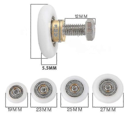 4 stk. Bruseafdørruller Hjul Brusekabine Remskive Bue Badeværelse Glasskydedør Hængende Hjul Badehus Skydedør Enkelthjul Brusekabine
