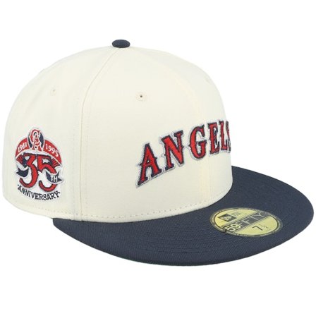 New Era - White fitted Gorra - Los Angeles Angels Polka Dot 59FIFTY Cc Chrome/Navy Fitted @ Hatstore