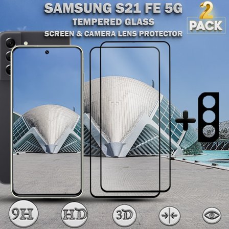 2-Pack SAMSUNG S21 FE Näytönsuoja & 1-Pack linssinsuoja - Karkaistu Lasi 9H - Super laatu 3D