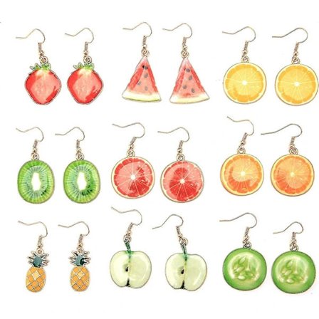 Søte fruktøredobber for kvinner, multipakning, morsomme Kawaii sitronøredobber, funky nyhet kiwi matøredobber, rare vannmelon hengende øredobber, 