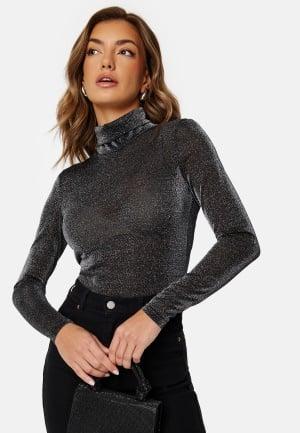 ONLY - Amera Glitter L/S Rollneck XS - Black Detail:Silver - Glittriga toppar - Dam - Bubbleroom