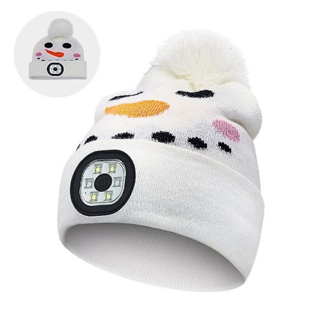 Barnelue med LED-lys, vinterlue for barn med LED-lys, USB-oppladbar 4 LED-lampe vintervarm hodelykt strikket lue, gave til gutter og jenter