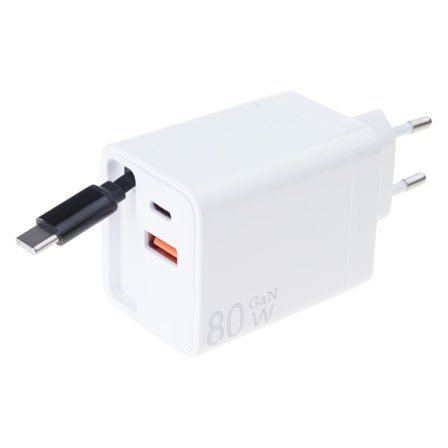 3 i 1 Oplader 80W Hurtig Opladningsadapter Med Udtrækkeligt USB C Kabel PD80W