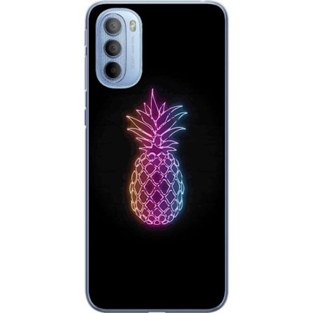 Kompatibelt Mobildeksel til Motorola Motorola Moto G31 Neonlysillustrasjon av ananas i fargerikt lys mot svart bakgrunn