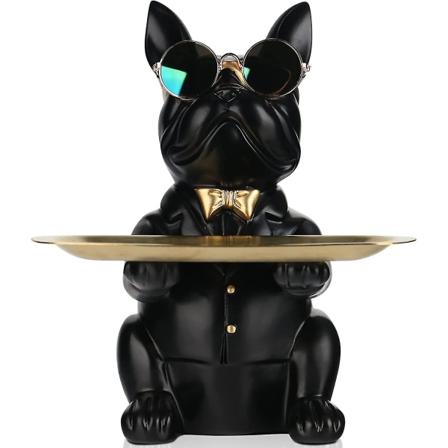 Harpiks Bulldog Skrivebord Oppbevaring Statue Dyreskulptur Borddekorasjon Multifunksjonskontor Hjemmeinnredning Mynt Sparegris Oppbevaringsbrett (
