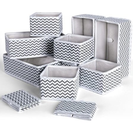 Oppbevaringsbokser, sett med 6 sammenleggbare skuffeorganisatorer, oppbevaringsboks for klær i fiberduk for BH-er, undertøy, slips, sokker (lys grå)