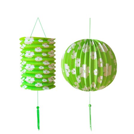 2 Grønne lanterner med hvide Hawaii-blomster