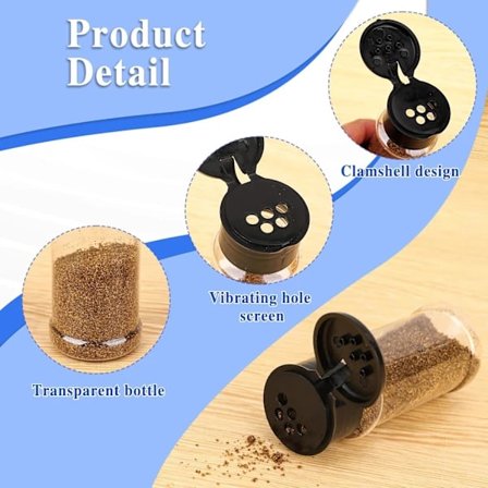 Shaker Lock 5-Stations Krydderibeholder med Kværn og Shaker Funktion, Sort og Transparent, Sæt med 5[YJD]