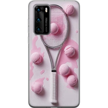Kompatibel Mobilcover til Huawei Huawei P40 Rosa glaskugler og tennisketsjer i et kreativt stillbillede med legende popfølelse og moderne design, der
