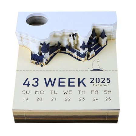 170 Lysende Notisblokk Kunst med Kalender, Galtvort Slott med Lys 90*90*50mm Notisblokk, Pennholder, Kunstverk, Kontordekorasjon With calendar