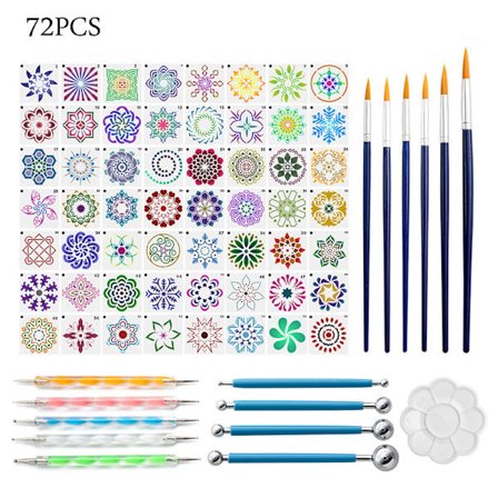 Mandala Verktøy 72 Deler Sett Maling Mal Rubbing Farge